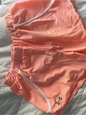 Under Armour Coral Pink Women's Athletic Shorts with White Trim